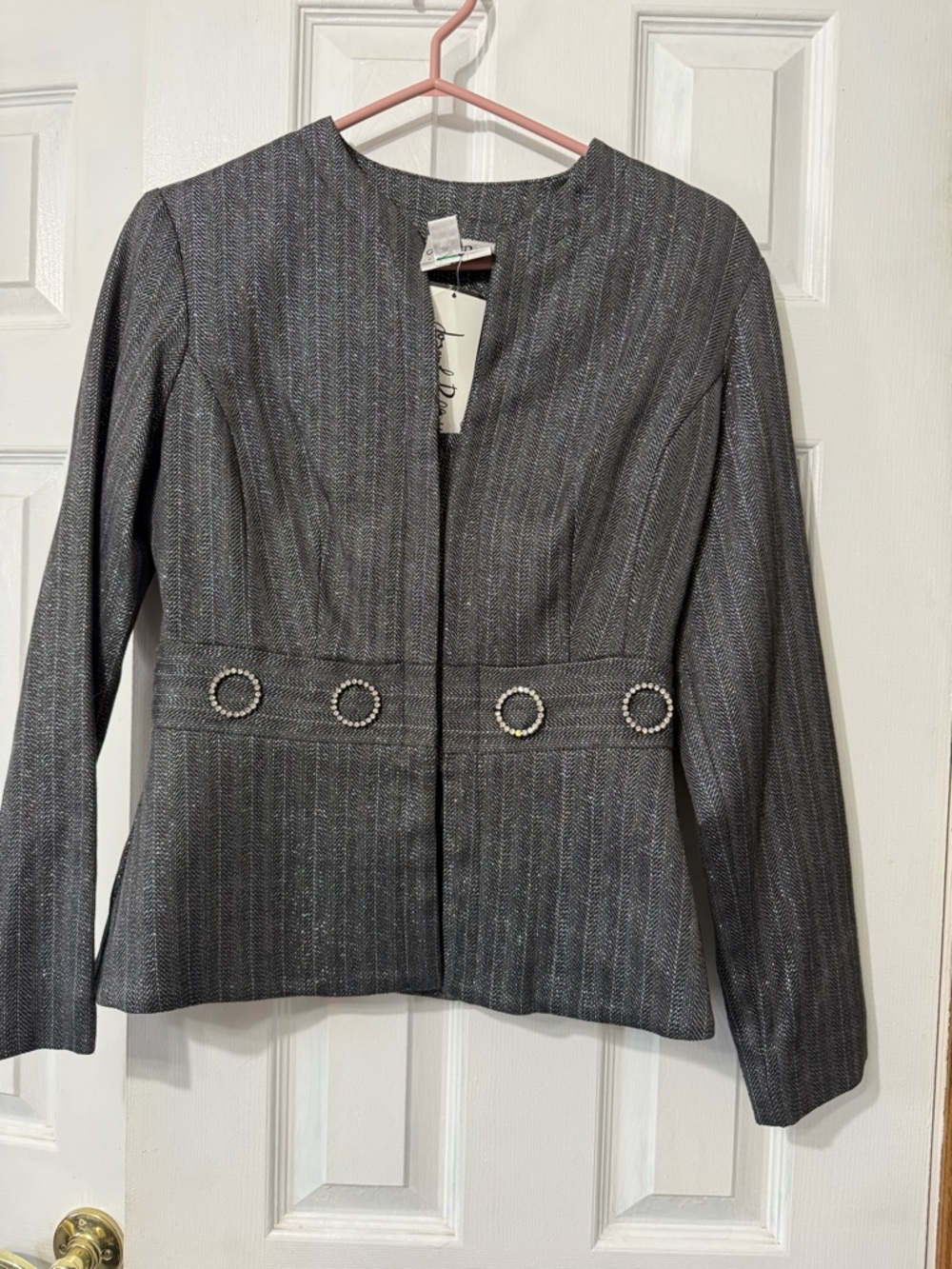 Joseph Ribkoff Silver-Thread Charcoal Ring-Accent Blazer
